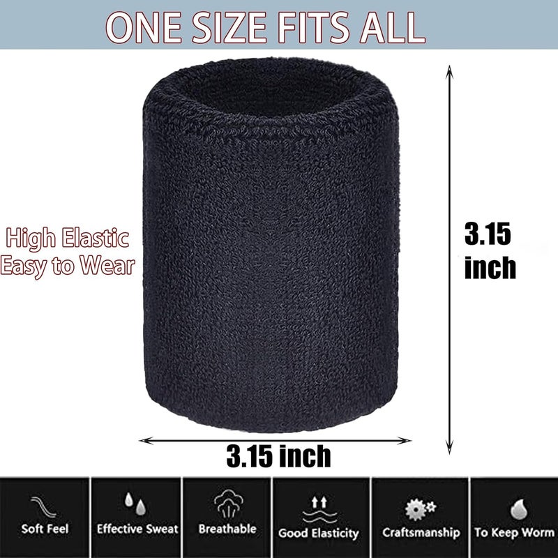 Magicorange 2 Pair Wrist Sweatbands Sports Wristbands for Men & Women, Sweat Absorbing Cotton Terry Cloth Wristband - Image 2